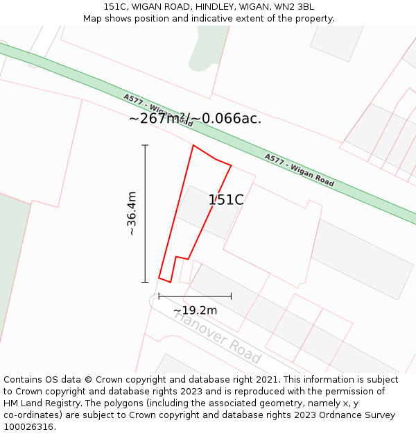 151C, WIGAN ROAD, HINDLEY, WIGAN, WN2 3BL: Plot and title map