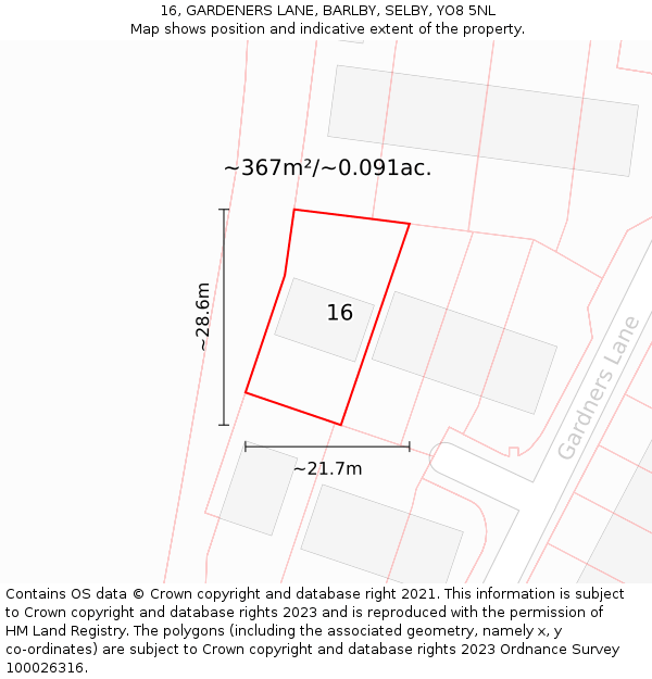 16, GARDENERS LANE, BARLBY, SELBY, YO8 5NL: Plot and title map
