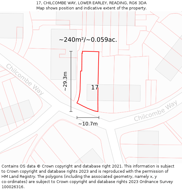 17, CHILCOMBE WAY, LOWER EARLEY, READING, RG6 3DA: Plot and title map