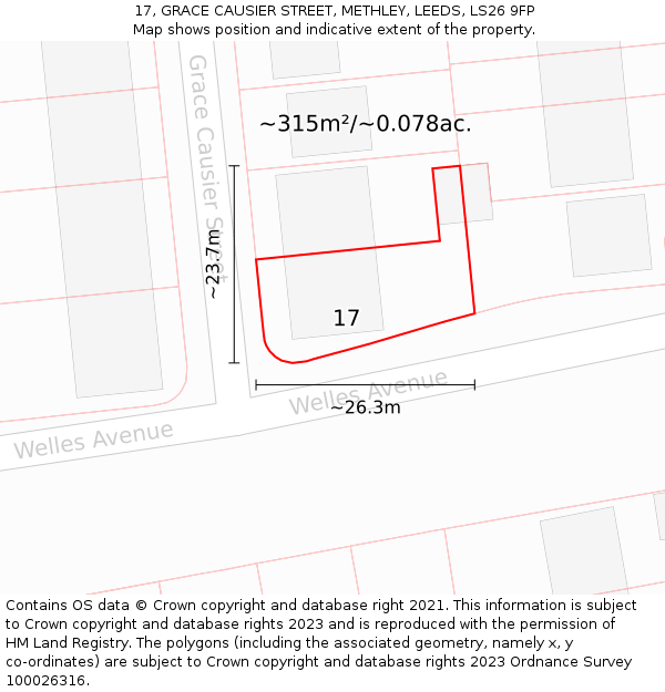 17, GRACE CAUSIER STREET, METHLEY, LEEDS, LS26 9FP: Plot and title map
