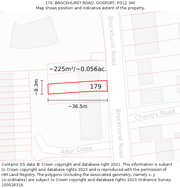 179, BROCKHURST ROAD, GOSPORT, PO12 3AY: Plot and title map