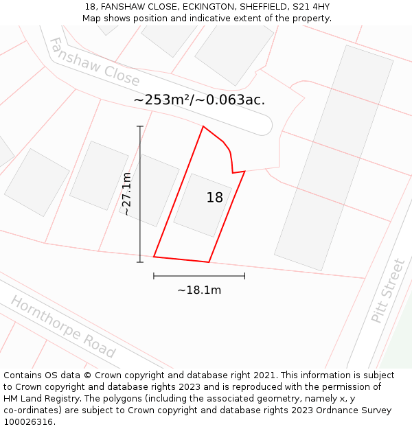 18, FANSHAW CLOSE, ECKINGTON, SHEFFIELD, S21 4HY: Plot and title map
