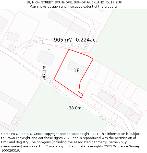 18, HIGH STREET, STANHOPE, BISHOP AUCKLAND, DL13 2UP: Plot and title map