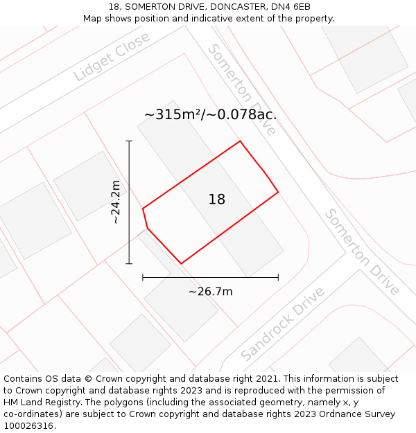 18, SOMERTON DRIVE, DONCASTER, DN4 6EB: Plot and title map