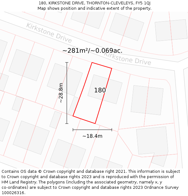 180, KIRKSTONE DRIVE, THORNTON-CLEVELEYS, FY5 1QJ: Plot and title map