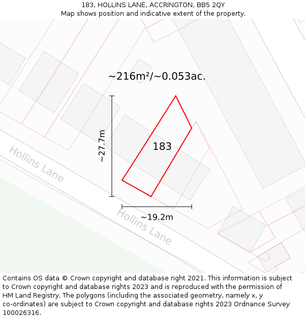 183, HOLLINS LANE, ACCRINGTON, BB5 2QY: Plot and title map
