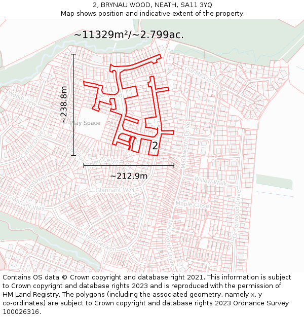 2, BRYNAU WOOD, NEATH, SA11 3YQ: Plot and title map