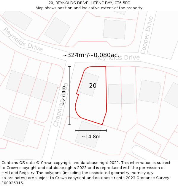 20, REYNOLDS DRIVE, HERNE BAY, CT6 5FG: Plot and title map