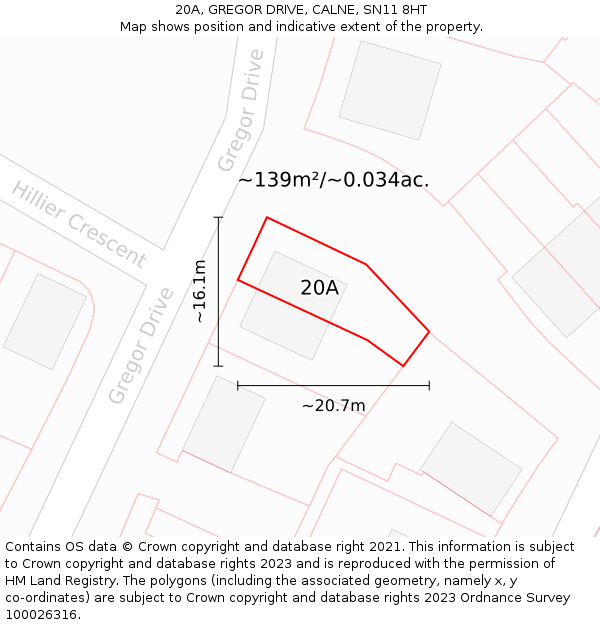 20A, GREGOR DRIVE, CALNE, SN11 8HT: Plot and title map