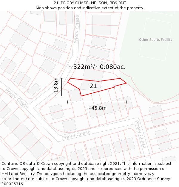 21, PRIORY CHASE, NELSON, BB9 0NT: Plot and title map