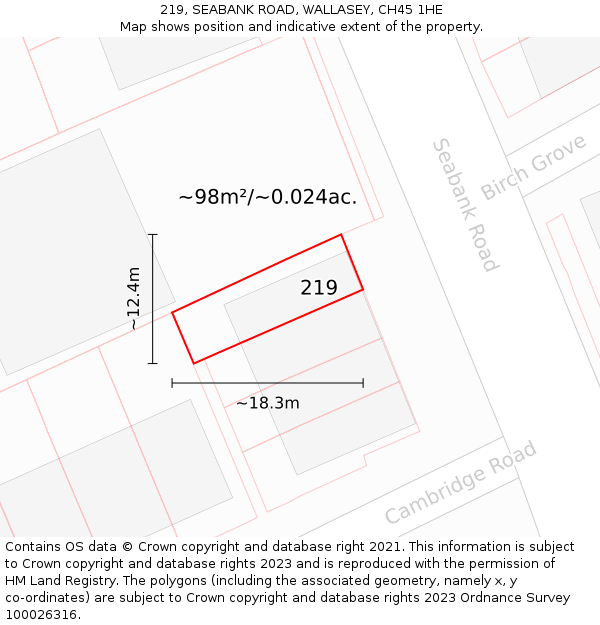 219, SEABANK ROAD, WALLASEY, CH45 1HE: Plot and title map