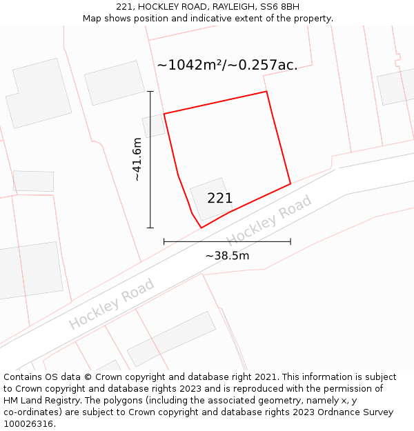 221, HOCKLEY ROAD, RAYLEIGH, SS6 8BH: Plot and title map