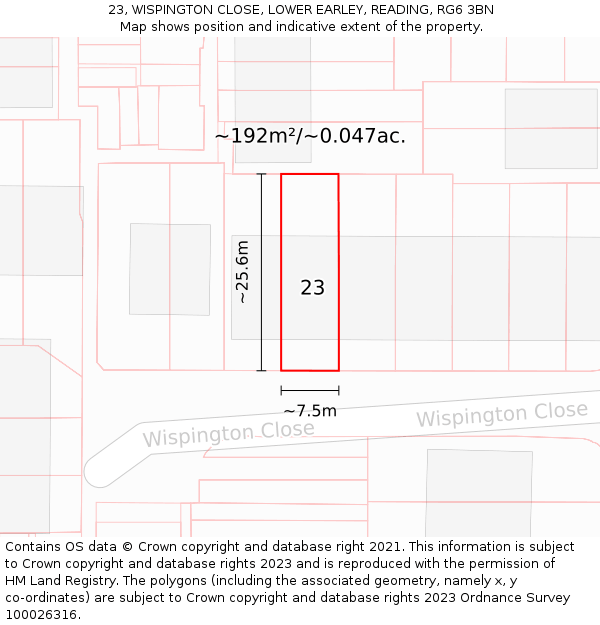 23, WISPINGTON CLOSE, LOWER EARLEY, READING, RG6 3BN: Plot and title map