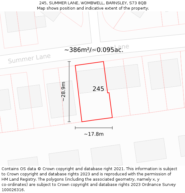 245, SUMMER LANE, WOMBWELL, BARNSLEY, S73 8QB: Plot and title map