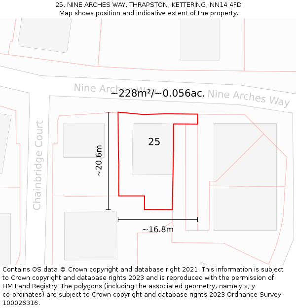 25, NINE ARCHES WAY, THRAPSTON, KETTERING, NN14 4FD: Plot and title map