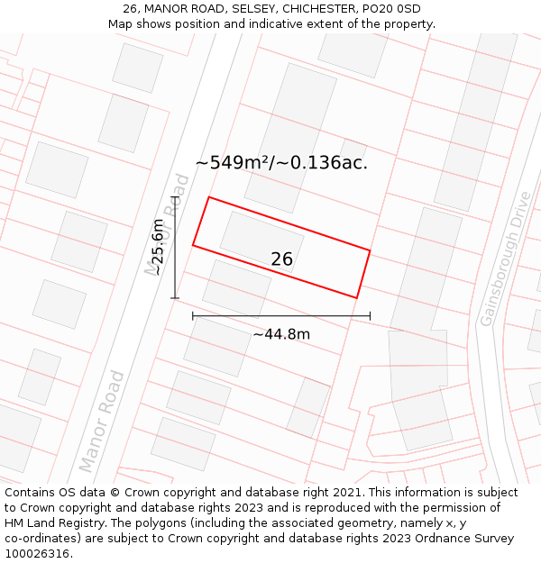 26, MANOR ROAD, SELSEY, CHICHESTER, PO20 0SD: Plot and title map