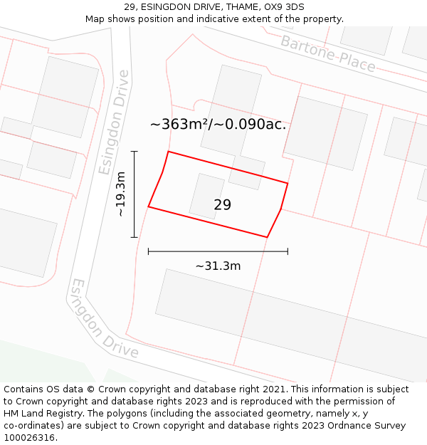 29, ESINGDON DRIVE, THAME, OX9 3DS: Plot and title map