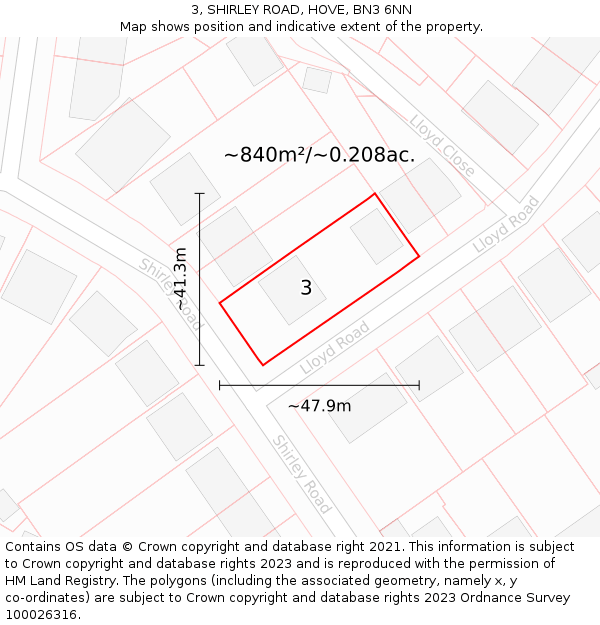 3, SHIRLEY ROAD, HOVE, BN3 6NN: Plot and title map
