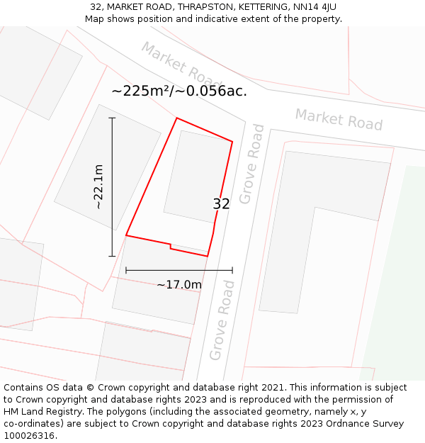 32, MARKET ROAD, THRAPSTON, KETTERING, NN14 4JU: Plot and title map