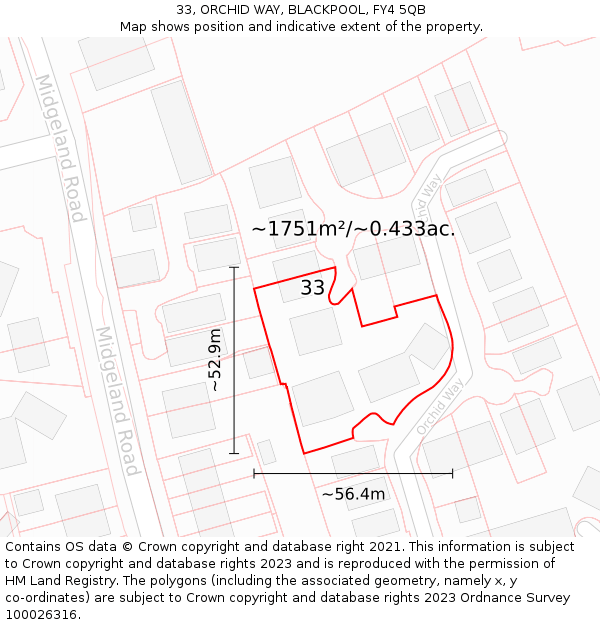 33, ORCHID WAY, BLACKPOOL, FY4 5QB: Plot and title map