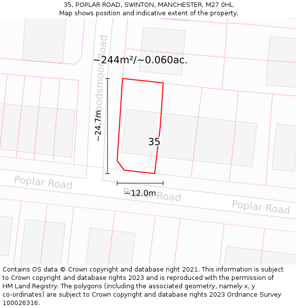 35, POPLAR ROAD, SWINTON, MANCHESTER, M27 0HL: Plot and title map