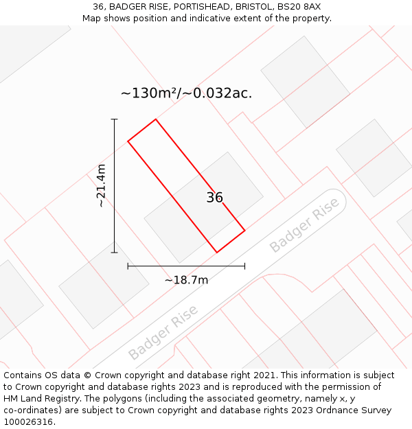 36, BADGER RISE, PORTISHEAD, BRISTOL, BS20 8AX: Plot and title map