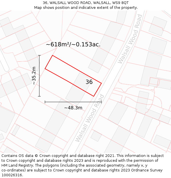 36, WALSALL WOOD ROAD, WALSALL, WS9 8QT: Plot and title map