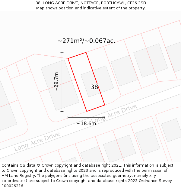 38, LONG ACRE DRIVE, NOTTAGE, PORTHCAWL, CF36 3SB: Plot and title map