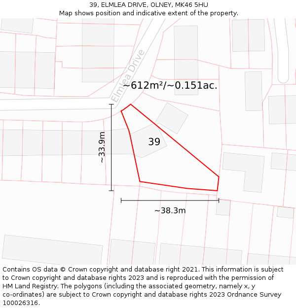 39, ELMLEA DRIVE, OLNEY, MK46 5HU: Plot and title map