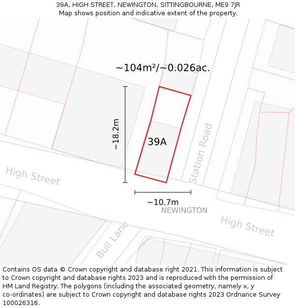 39A, HIGH STREET, NEWINGTON, SITTINGBOURNE, ME9 7JR: Plot and title map