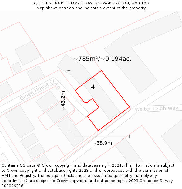 4, GREEN HOUSE CLOSE, LOWTON, WARRINGTON, WA3 1AD: Plot and title map