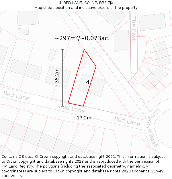4, RED LANE, COLNE, BB8 7JX: Plot and title map