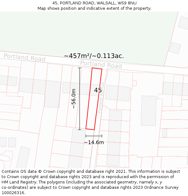 45, PORTLAND ROAD, WALSALL, WS9 8NU: Plot and title map