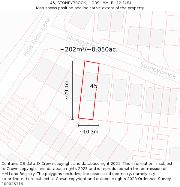 45, STONEYBROOK, HORSHAM, RH12 1UN: Plot and title map
