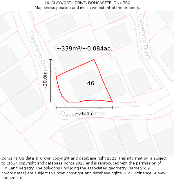 46, CLAYWORTH DRIVE, DONCASTER, DN4 7RQ: Plot and title map