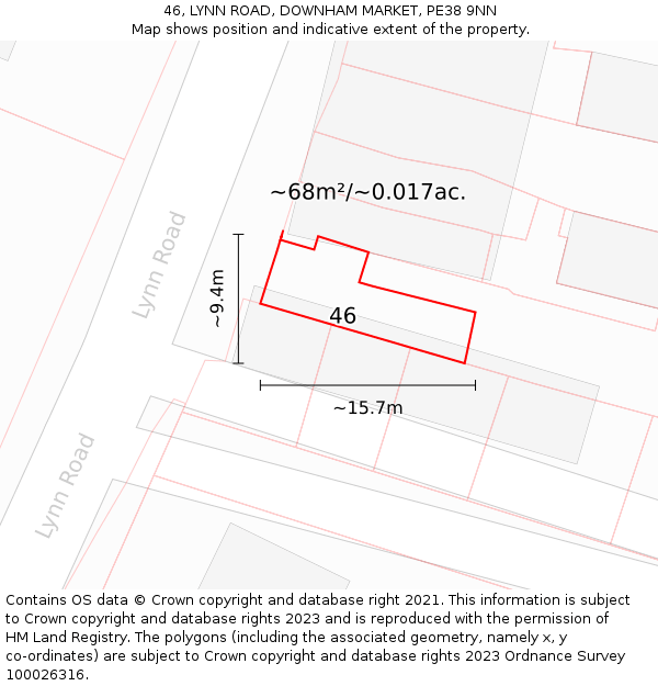 46, LYNN ROAD, DOWNHAM MARKET, PE38 9NN: Plot and title map