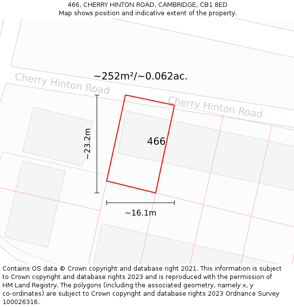 466, CHERRY HINTON ROAD, CAMBRIDGE, CB1 8ED: Plot and title map
