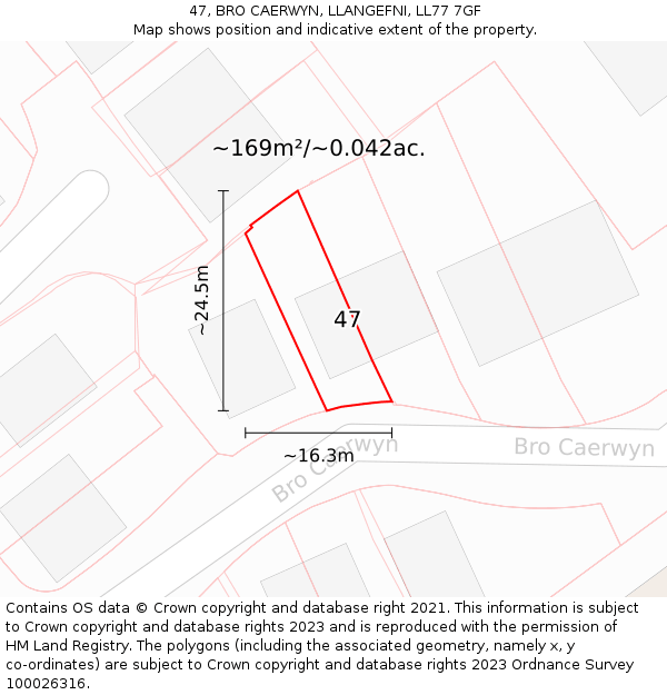 47, BRO CAERWYN, LLANGEFNI, LL77 7GF: Plot and title map