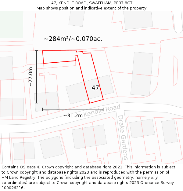 47, KENDLE ROAD, SWAFFHAM, PE37 8GT: Plot and title map