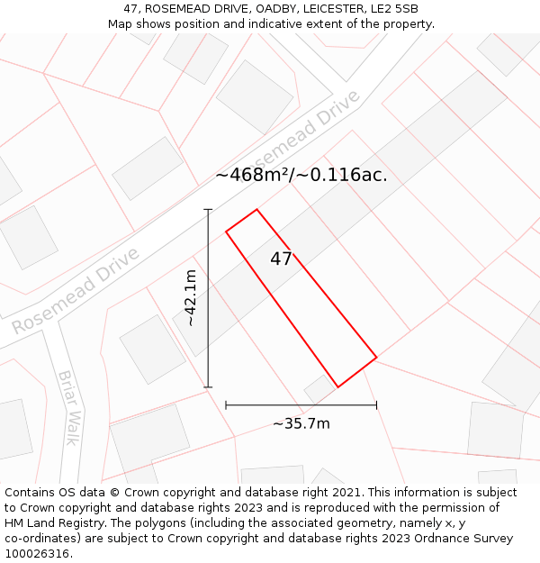 47, ROSEMEAD DRIVE, OADBY, LEICESTER, LE2 5SB: Plot and title map