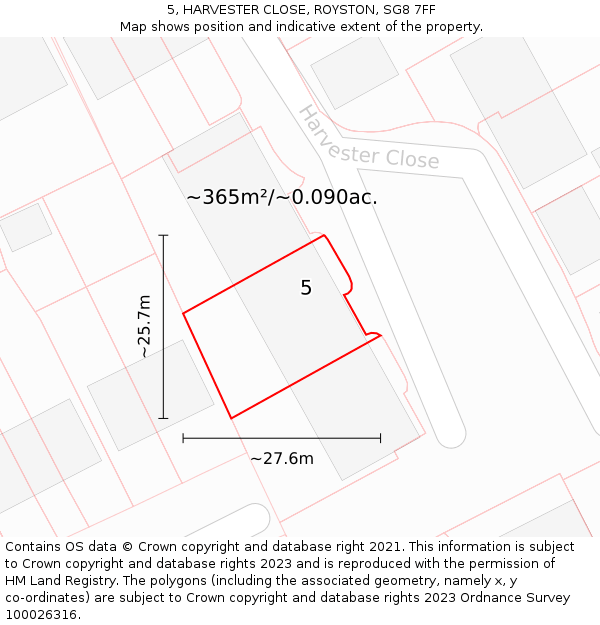 5, HARVESTER CLOSE, ROYSTON, SG8 7FF: Plot and title map