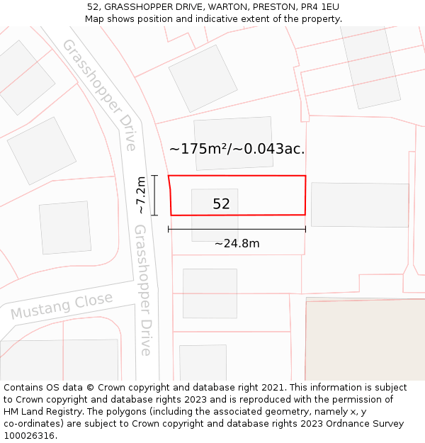 52, GRASSHOPPER DRIVE, WARTON, PRESTON, PR4 1EU: Plot and title map