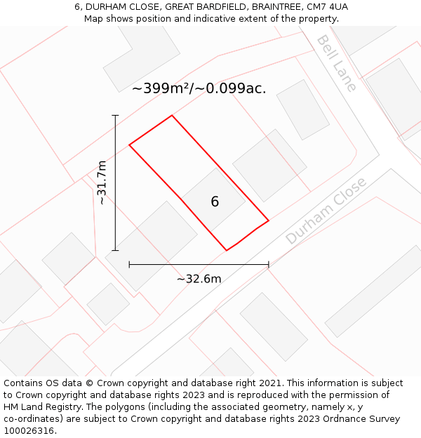 6, DURHAM CLOSE, GREAT BARDFIELD, BRAINTREE, CM7 4UA: Plot and title map
