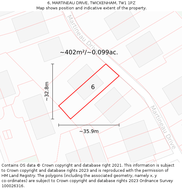 6, MARTINEAU DRIVE, TWICKENHAM, TW1 1PZ: Plot and title map