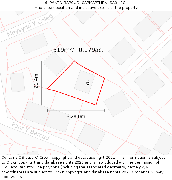 6, PANT Y BARCUD, CARMARTHEN, SA31 3GL: Plot and title map