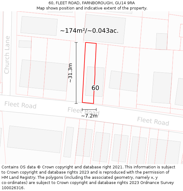 60, FLEET ROAD, FARNBOROUGH, GU14 9RA: Plot and title map