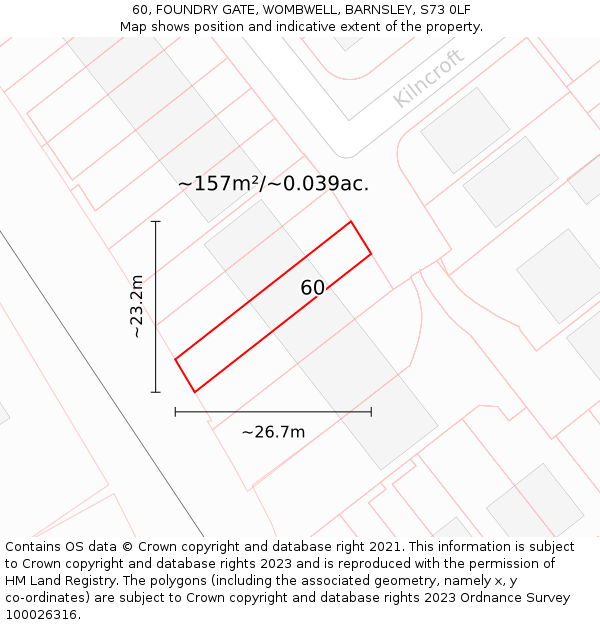 60, FOUNDRY GATE, WOMBWELL, BARNSLEY, S73 0LF: Plot and title map