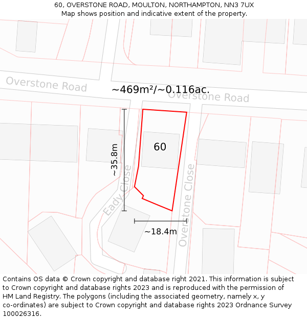 60, OVERSTONE ROAD, MOULTON, NORTHAMPTON, NN3 7UX: Plot and title map