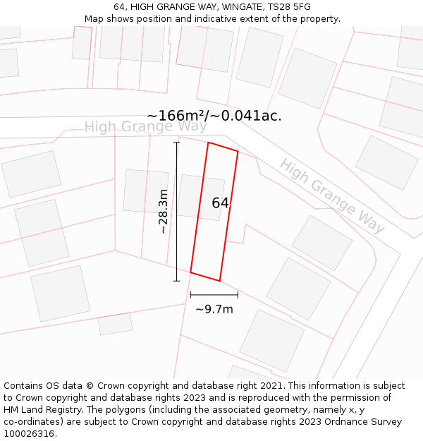 64, HIGH GRANGE WAY, WINGATE, TS28 5FG: Plot and title map