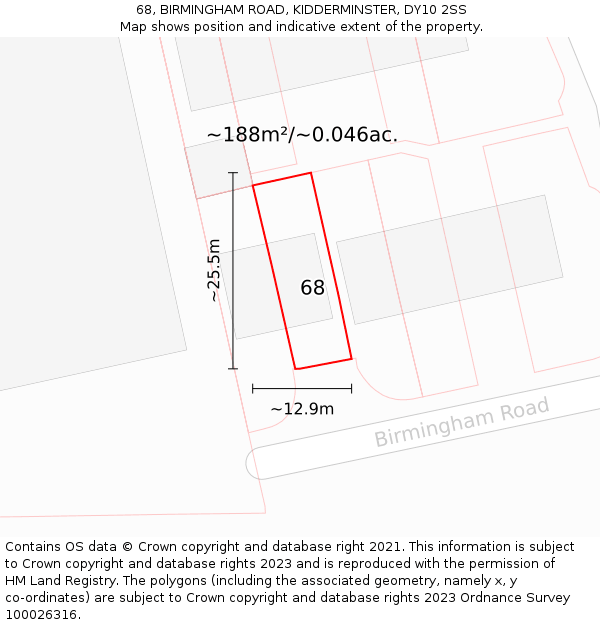 68, BIRMINGHAM ROAD, KIDDERMINSTER, DY10 2SS: Plot and title map